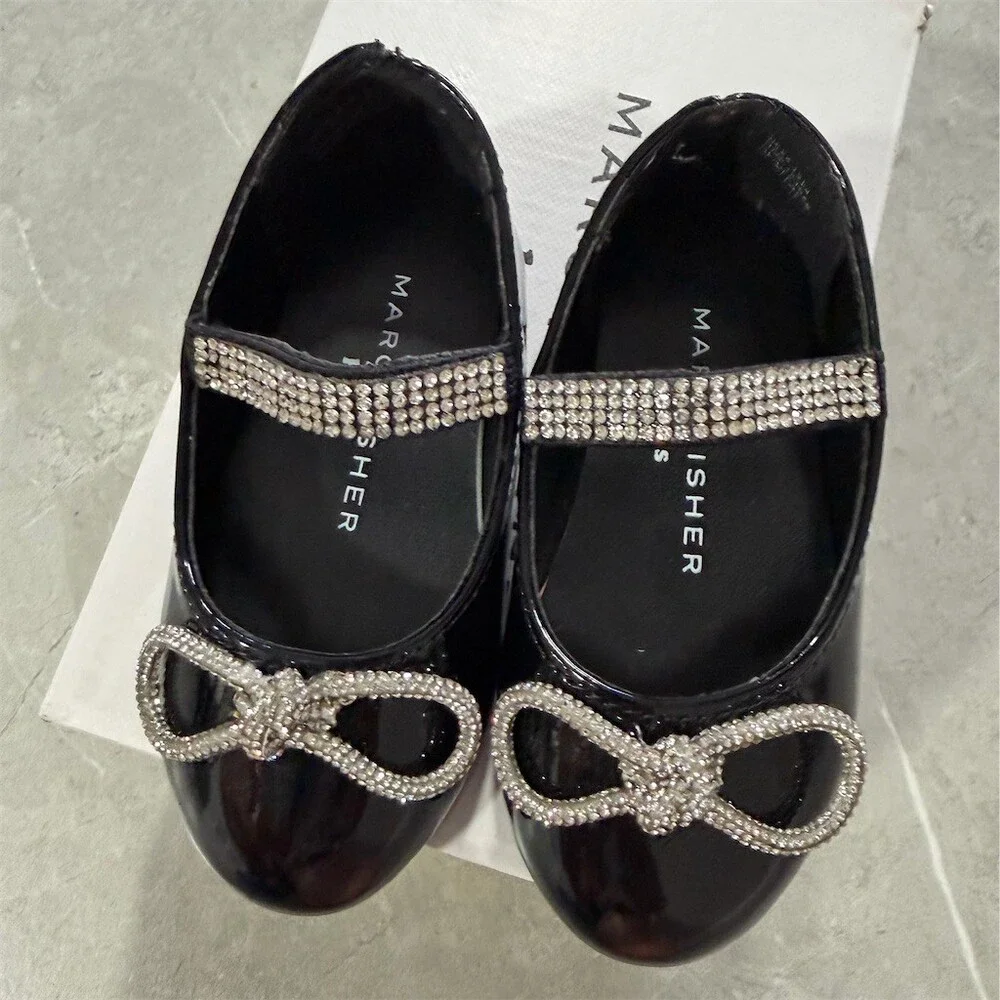 Marc Fisher Kids Baby Mary Jane Ballet Flats Black Rhinestone Bow Size 5